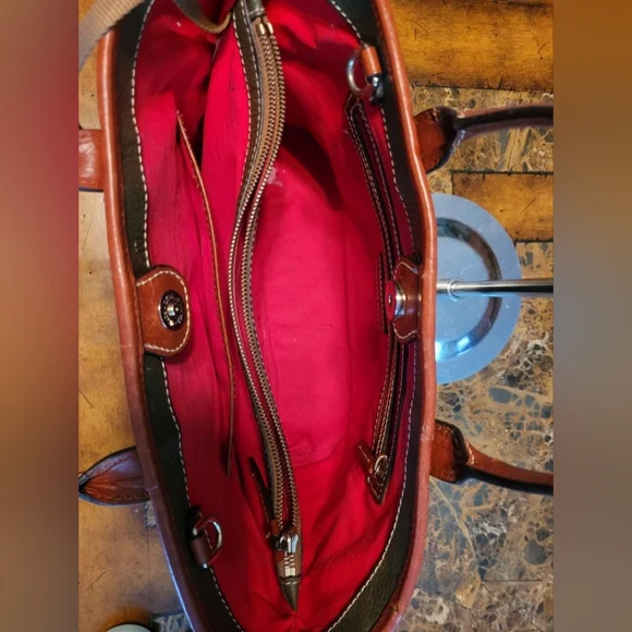 Dooney & Bourke Gray and Red Leather Tote Bag - Picture 8 of 14